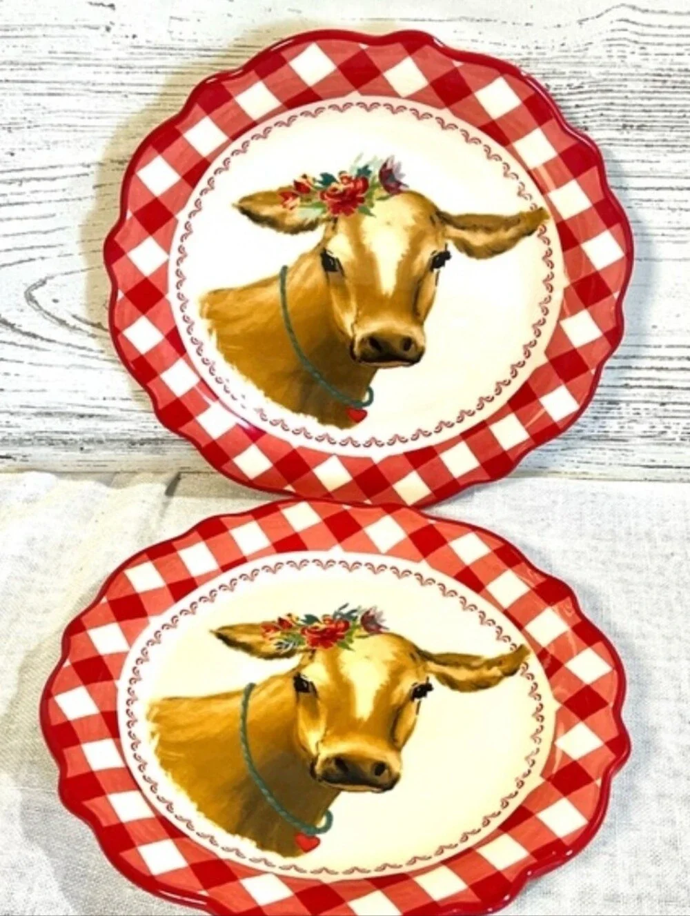 Pioneer Woman Gingham Red And White Plate Set Of Six- 8.8